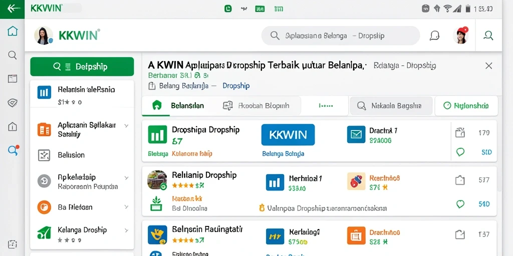 Screenshot antarmuka KKWIN menampilkan kemudahan penggunaan aplikasi dropship.