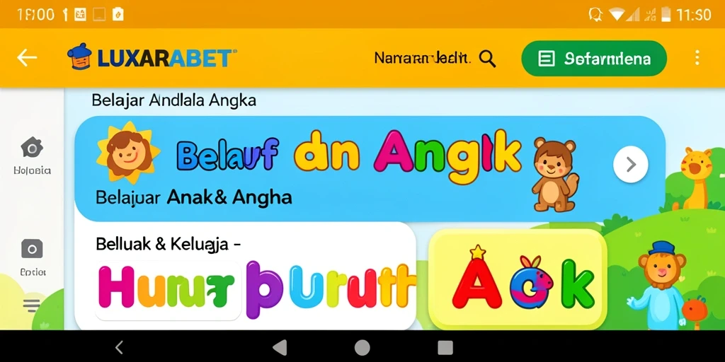 Antarmuka aplikasi LUXARABET untuk belajar huruf dan angka.