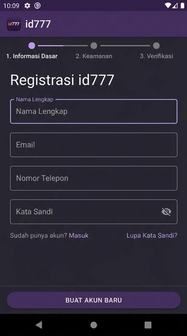 Tampilan halaman daftar id777
